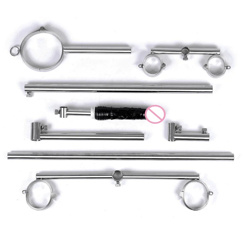 Screw Lock Stainless Steel BDSM Bondage Frame Dildo Dog Slave Handcuffs Ankle Cuffs Neck Collar Sex Furniture with Plug Sex Toys